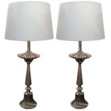 Pair of Rembrandt Large Nickel Midcentury Table Lamps
