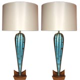 Pair Large Barovier 
Toso  Murano Turquoise Lamps