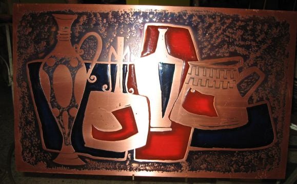 German Midcentury Modern Enamel Over Copper Plaque