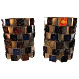 Feders Mexican 1960's Pair of Glass Block Table Lamps