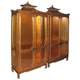 James Mont Style Pair of Asian Pagoda Style Curio Cabinets