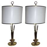 Pair Tommi Parzinger Style Brass Table Lamps
