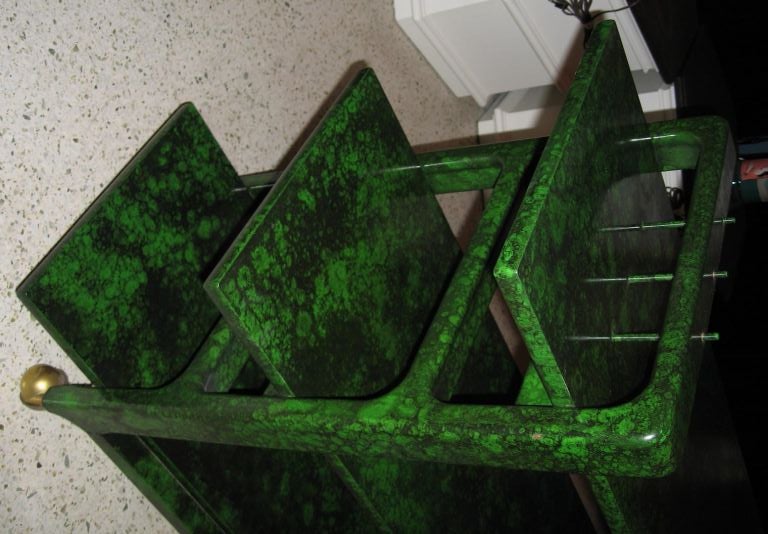 Mid Century Modern Faux Malachite/Oil Spot Finish Console Table