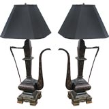 Monumental Pair of Antique Indian Ewer Form Table Lamps