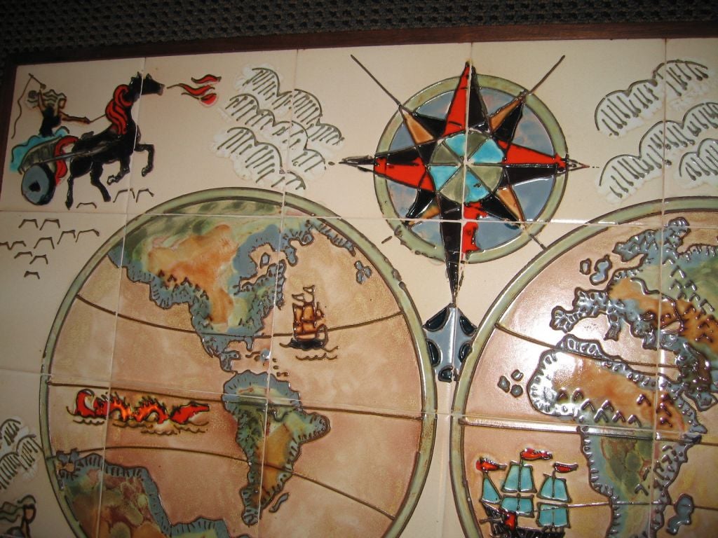 Harris Strong Map of the World Tile Wall Sculpture at 1stDibs