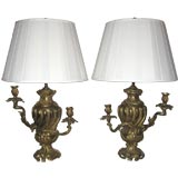 Magnificent Pair of Mario Bisceglia Urn Form Bronze Table Lamps