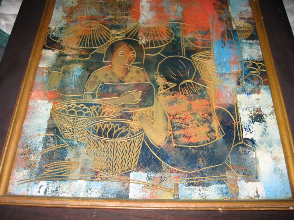 Mid-20th Century Sukrid Thareenak Signed Oil on Masonite