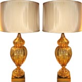 Pair Barovier for Marbro Citrine Yellow  Murano Glass Lamps