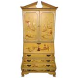 Vintage Magnificent Drexel Chinoiserie Japanned Secretary Desk Cabinet