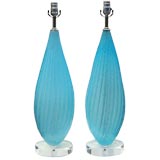 Pair of Blue Murano Lamps