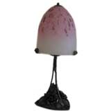 Signed French Art Deco Schneider Glass and Iron Table Lamp