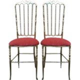 Vintage Pair of Italian Brass Chiavari Chairs