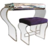 Vintage Lucite, Chrome, & Mirror Vanity with Bench