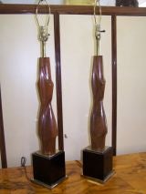 Sculptural Carved Mahogony Wood Lamps by Laurel