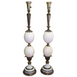 Pair of Stiffel Ostrich Egg and Bronze Lamps