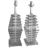 Pair of Lucite Tower Lamps
