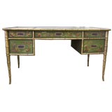 Beautiful  Bamboo & Chinnoiserie Desk w/ Leather Top