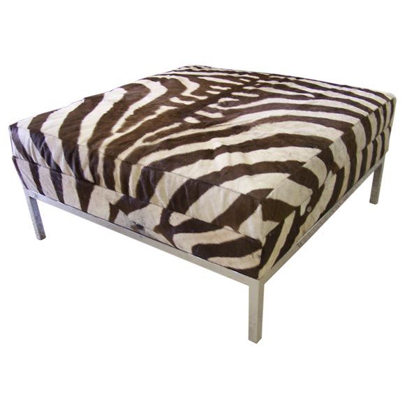 Zebra Ottoman Coffee Table Zebra Hide On Chrome Ottomancoffee Table At 1stdibs