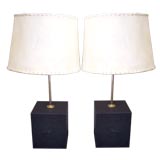 Pair of Black Shagreen Petite Lamps