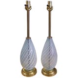 Pair of Murano Lamps in Ribbon Striped Design