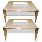 Two Oversized Two-Tiered Gold Aluminum Tables