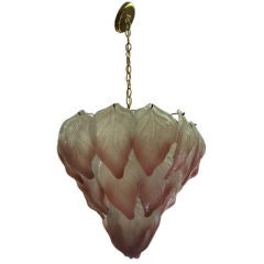 Frosted Leaves w/ Pink Edges Glass Chandelier