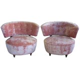 Pair of Pink Hollywood Regency Low Chairs by Gilbert Rohde