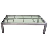 Fantastic Polished Aluminum and Glass Low Coffee Table