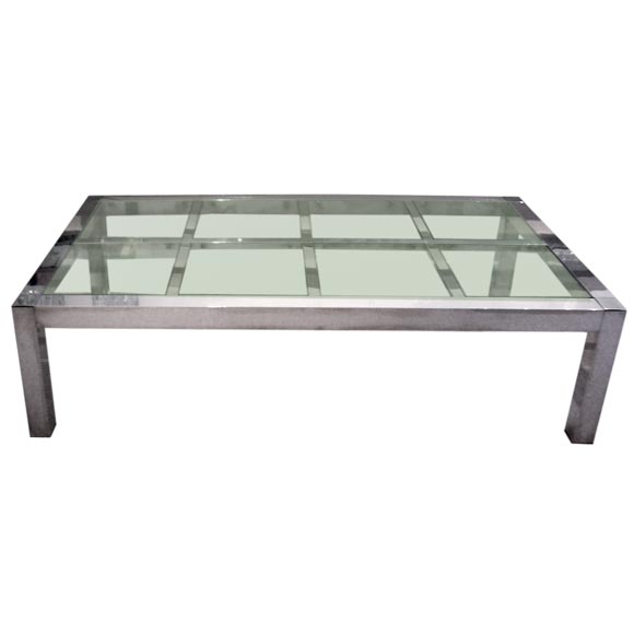 Fantastic Polished Aluminum and Glass Low Coffee Table