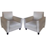 Pair of French Club Armchairs in Faux Leather with Nailhead Trim