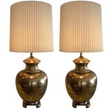 A Pair of Gilt Pottery Lamps attribted to Karl Springer
