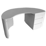 White Curved Faux Leather Covered Desk (att. Karl Springer)
