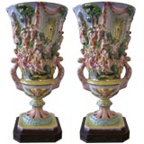 Antique Pair of Capodimonte Torchiere Table Lamps