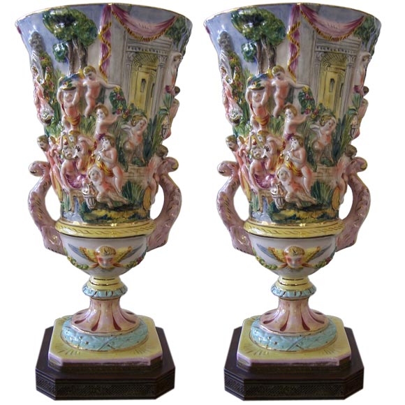 Pair of Capodimonte Torchiere Table Lamps