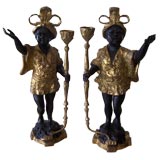 Pair of Black Moor Bronze Candle Holders