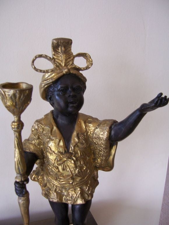 Pair of Black Moor Bronze Candle Holders