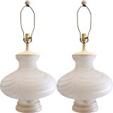Pair of White Murano Swirl Table Lamps