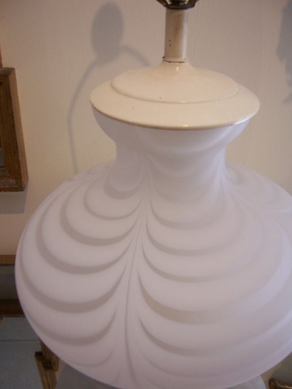Italian Pair of White Murano Swirl Table Lamps