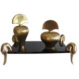 A Black Lucite Tray and Brass Bottles Attrib. to Crespi
