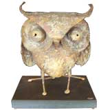 A Freestanding Curtis Jere Owl Table Sculpture (signed)