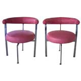 A Pair of Modern Crescent Back Chairs in Pink Leather A Pair of Modern Crescent Back Chairs in Pink Leather