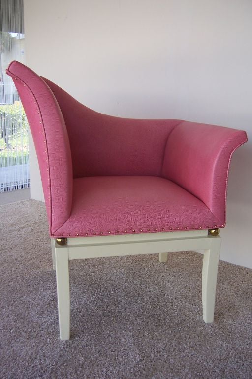 American A Pair of Glamorous Hollywood Regency Pink Leather Chairs For Sale