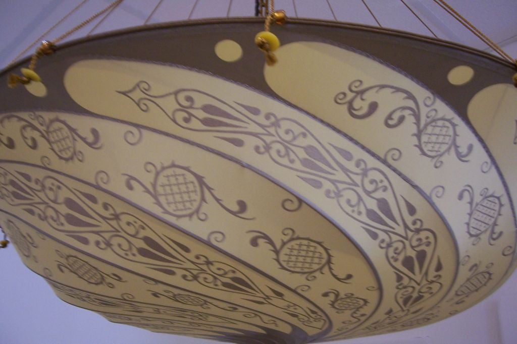 Italian A Fortuny Painted Silk Hanging Light Fixture - signed