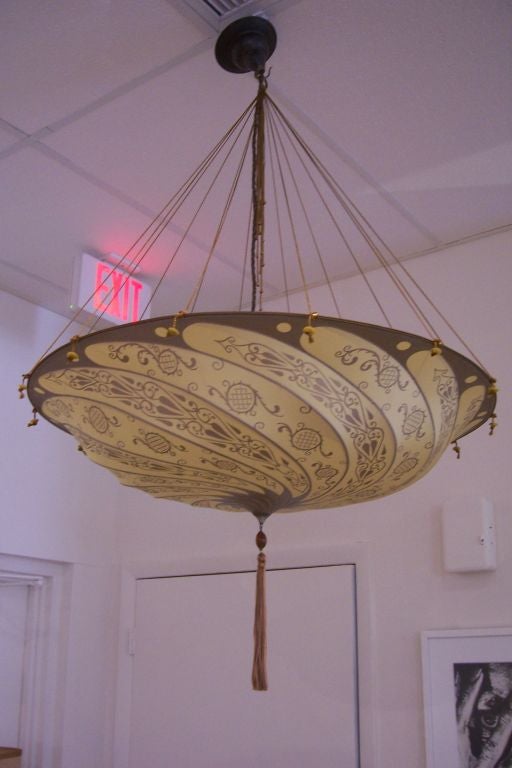 20th Century A Fortuny Painted Silk Hanging Light Fixture - signed