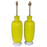 A Pair of Marbro Vibrant Yellow Glass Lamps