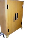 French Birch Armoire with Blue Mirror Accents, ca. 1940