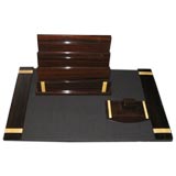 A Three Piece Art Deco Desk Set in Macassar Ebony and Ivory