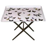 A Butterfly Decorated Tray Table on a Brass Base by Fornasetti