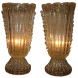 A Pair of Gold Speckled Murano Glass Urn Lamps