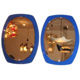 A Pair of Oval Blue Glass Framed Mirrors by Fontana Arte